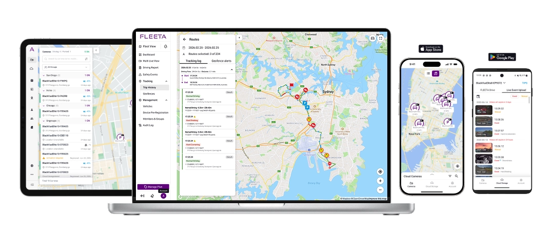 BlackVue FLEETA video, GPS lokacija in pregled voznega parka