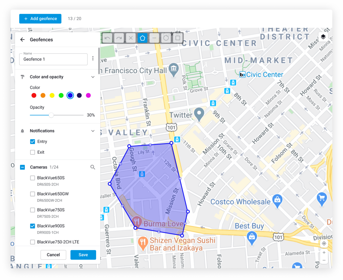 BlackVue FLEETA geofencing in nadzor območij